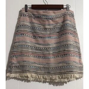 Ann Taylor LOFT Multi Color Tweed Mini Skirt w Fringe Womens 12 Striped Boho